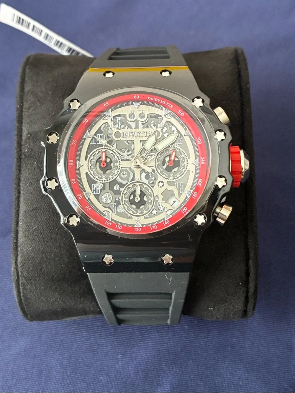 Invicta Black and Red Skeleton Dial Chronograph Watch
